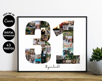 EDITABLE Custom 31st anniversary Collage, 31st birthday collage print, Photo Collage Gift, Number Collage, year collage, 31 birthday, 1992