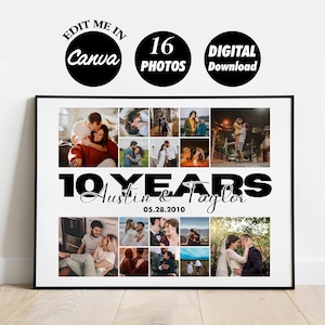 BEWERKBAAR Custom 10 jaar jubileum | Blik | Cadeau voor echtgenoot en vriend | Cadeau voor 10e jaar | Aangepaste afdrukcollagesjabloon