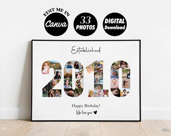 DIGITAL Year 2010, Photo Collage Template, Gift for Her, Present For Him, Birthday Wall Poster