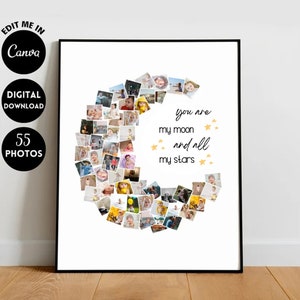EDITABLE Moon Design Photo Print, Digital Art Print, Anniversary Gift, Personalized Collage Moon Print, 1st Anniversary Gift, gift for him