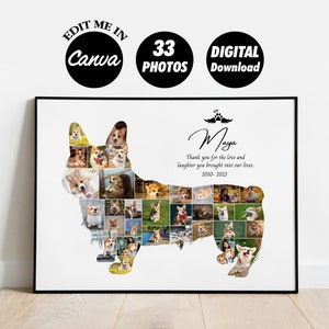 EDITABLE Custom Gift for Dog, Corgi Memorial Photo Collage, Remembering Puppy Gift Pet Loss Memory, Welsh Corgi
