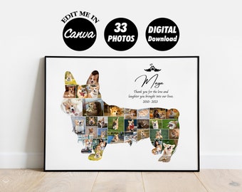 EDITABLE Custom Gift for Dog, Corgi Memorial Photo Collage, Remembering Puppy Gift Pet Loss Memory, Welsh Corgi