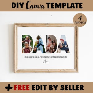 Personalized DADA Photo Collage Template Gift for Dad, Father's Day and Birthday Present for Daddy, Digital Printable