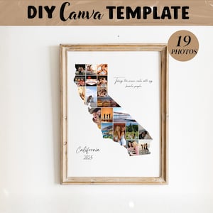 California State Map photo collage template, Personalized Travel Anniversary Gift, Friendship Souvenir
