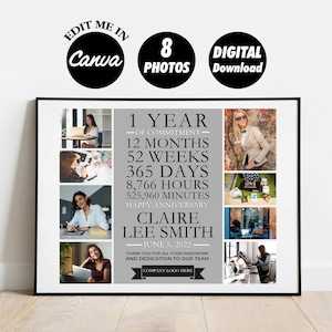 EDITABLE 1 Year Work Anniversary Gift for Employee, 1st Anniversary Office Appreciation