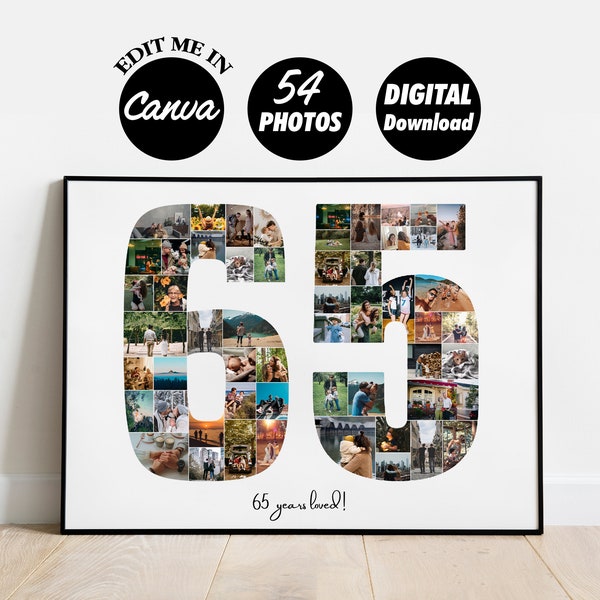 EDITABLE Custom 65th birthday anniversary collage print, Photo Collage Gift, 65th Anniversary, year collage, Gift for grandma grandpa, 1959