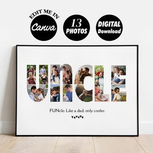 Personalized UNCLE Photo Collage Template Gift, Father&#39;s Day and Birthday Present for Cousin, Thank you gift Brother, Digital Printable