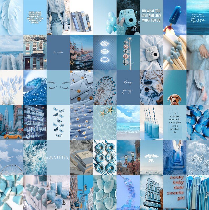 Ocean Blue Light Blue Aesthetic Wall Collage Kit Pack of ...