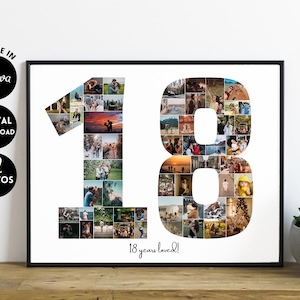 EDITABLE 52 fotos, 18 cumpleaños personalizado, cartel de plantilla de collage de fotos del 18 aniversario, regalo de 18 años, regalo especial personalizado