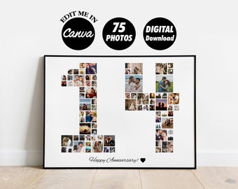EDITABLE 14 Year Anniversary Gift for Boyfriend, 14th birthday Poster Template, Gift for Him