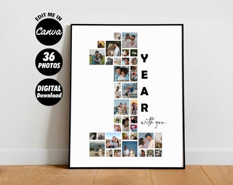 EDITABLE 36 photos, Custom 1st anniversary collage | Photo collage | anniversary gift | 1 year anniversary | gift for boyfriend