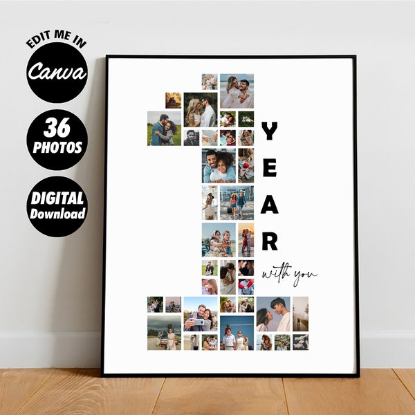 EDITIERBARE 36 Fotos, benutzerdefinierte Collage zum 1 Fotocollage | Jubiläum Geschenk | 1 jähriges Jubiläum | Geschenk für Freund