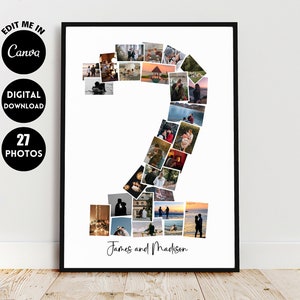 EDITABLE Custom 2nd Anniversary Collage, 2nd Anniversary Gift, Photo Collage Gift, Number Collage, 2 years anniversary, 2nd Birthday