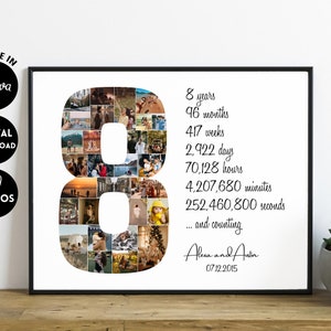 EDITABLE 29 photos, Personalized 8th Anniversary Photo Collage Template Gift for Boyfriend, 8th Birthday, Digital Printable