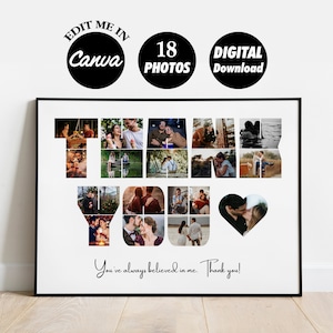 Editable 18 photos template, Thank you Photo Collage, Gift for Coach, Personalized Frame, Thank you Gift for Mentor, Teacher's Day