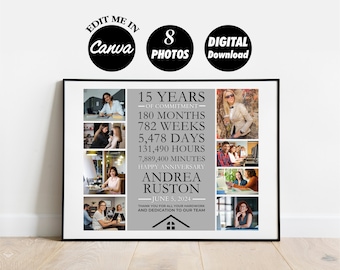 15 Years Employee Work Anniversary Photo Collage Template Gift (Digital File)