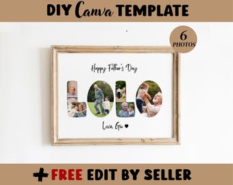 Personalized LOLO Photo Collage Template Gift for Grandfather, Father's Day and Birthday Present for Grandpa, Digital Printable