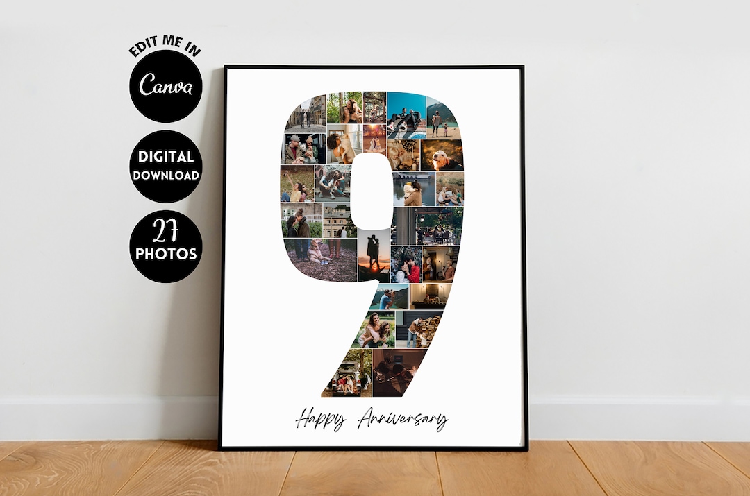 EDITABLE 27 Photos, Personalized 9th Anniversary Photo Collage Template ...