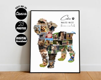 DIGITAL Yorkshire Terrier Photo Collage, Gift for Dog, Dog Memorial Collage, Remembering, Yorkie Wall Art, Dog Funeral Poster