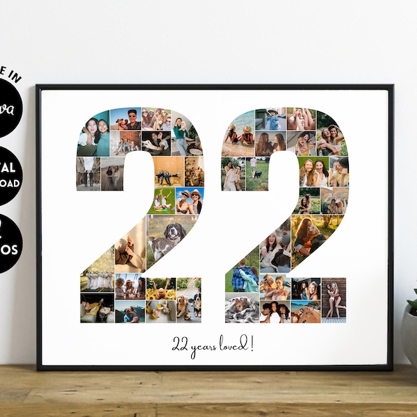 EDITABLE Custom 22 years Photo Collage Template | 22nd anniversary | 22nd birthday poster | Gift for him | Digital Printable