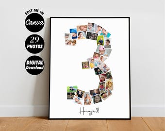 3rd birthday Sign Photo Collage Template, 3 Years Anniversary Gift for Boyfriend, Digital Printable