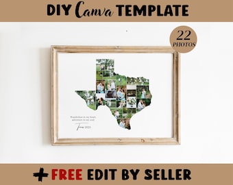 Benutzerdefinierte Texas Geschenk Fotocollage, Texas State Karte Wandkunst, USA Karte personalisiertes Geschenk, Reise Fotokarte, Geburtstagsgeschenk, DIGITAL
