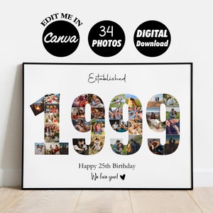 Aangepaste collage 26 jaar, 26e verjaardag, 26e verjaardag, cadeau voor hem, cadeau-idee verjaardagsposter 1999