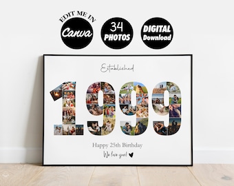 Modèle de collage photo anniversaire 1999 (téléchargement numérique)