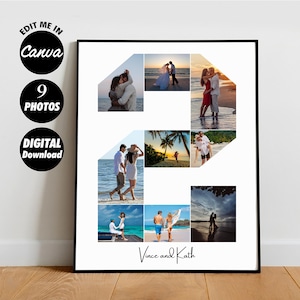 EDITABLE 9 photos, Custom 2nd Anniversary Photo Collage Gift Template, 2 years anniversary, 2nd Birthday, Digital Printable