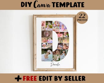 Letter D Baby Initial Photo Collage Template, Graduation Gift for Player, Cheerleaders