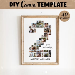 EDITIERBARE Benutzerdefinierte Collage zum 2-jährigen Jubiläum, Geschenk zum 2-jährigen Jubiläum, Fotocollage Geschenk, Zahlencollage, 2 Jahre Jubiläum, 2 Jahre Collage