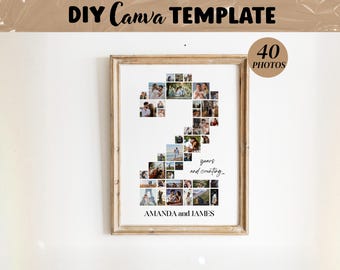 EDITABLE Custom 2nd Anniversary Collage, 2nd Anniversary Gift, Photo Collage Gift, Number Collage, 2 years anniversary, 2 year collage