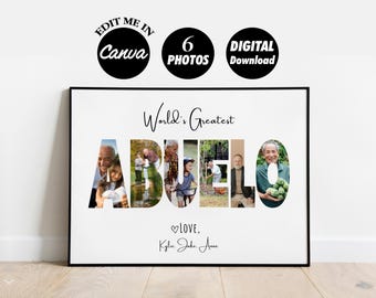 Personalized ABUELO Photo Collage Template Gift for Grandfather, Father's Day and Birthday Present for Lolo, Digital Printable