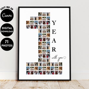 EDITABLE Custom 1st anniversary photo collage | anniversary gift | 1 year anniversary | gift for boyfriend, gift for her, 1st birthday
