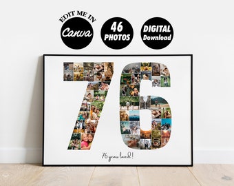EDITABLE Custom 76th Birthday, 76th Anniversary Photo Collage Template Gift