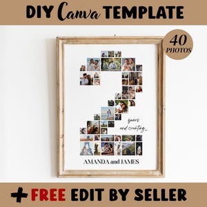 EDITABLE Custom 2nd Anniversary Collage, 2nd Anniversary Gift, Photo Collage Gift, Number Collage, 2 years anniversary, 2 year collage
