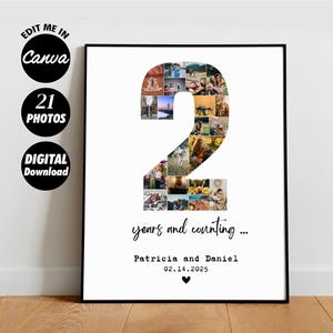 EDITABLE Custom 2nd Anniversary Collage, 2nd Anniversary Gift, Photo Collage Gift, Number Collage, 2 years anniversary, 2 year collage