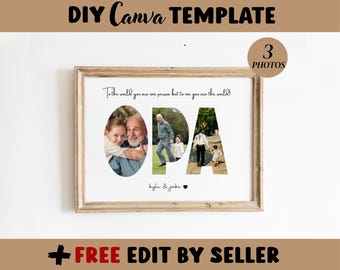 Plantilla de collage de fotos personalizada para el Día del Padre y cumpleaños del abuelo, regalo de agradecimiento, imprimible al instante.