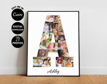 DIGITAL Letter A Custom Baby Name, Initial Photo Collage, Nursery room decor, Alphabet