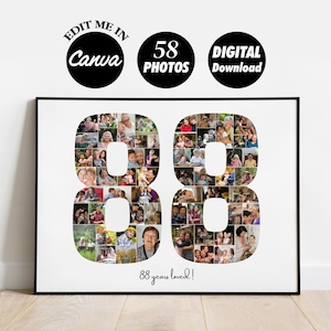 EDITABLE Custom 88 years Birthday Photo collage | 88th anniversary | 88th birthday Gift