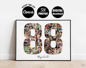 EDITABLE Custom 88 years Birthday Photo collage | 88th anniversary | 88th birthday Gift