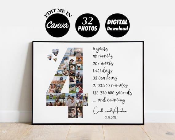Photo Collage Four Year Anniversary Gift For Him Anniversary Gifts