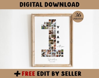 1st Anniversary Photo Collage, Gift Canva Template (Digital Download)