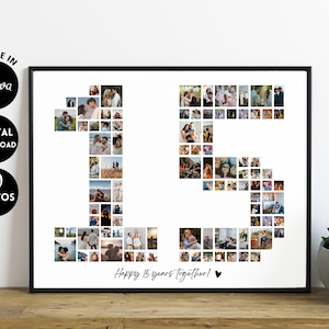 EDITABLE 90 photos, Custom 15 Year Anniversary Gift for Boyfriend, Wedding Anniversary Photo Collage, Gift for Him and her, 15th Birthday