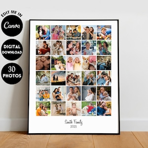 EDITABLE 30 photos, Custom Personalized Memories Photo Collage Template, Gift for Anniversary, Best Friends, Family Photo