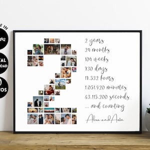 EDITABLE 40 photos, Personalized 2nd Anniversary Photo Collage Template Gift for Boyfriend, 2nd Birthday, Digital Printable