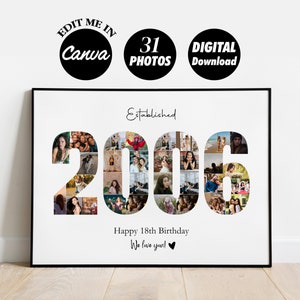 EDITIERBARE 2006 Collage, benutzerdefinierte 18. Geburtstag, 18-jähriges Jubiläum Foto Collage Vorlage Poster, 18 Jahre Geschenk, personalisiertes besonderes Geschenk