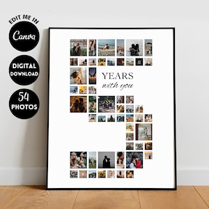 EDITABLE Custom 5th Anniversary Collage Photo Gift, 5th Anniversary, Wall Art Print, Number Collage, Gift for Him, 5th Birthday