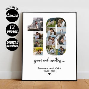 Digitale 18 Jahre Geburtstag Foto Collage Vorlage Poster, Geschenk für 18 Jahre, personalisiertes spezielles Geschenk für Freund