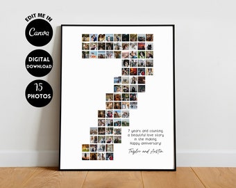 EDITIERBARE Benutzerdefinierte Collage zum 7-jährigen Jubiläum, Geschenk zum 7-jährigen Jubiläum, Fotocollage-Geschenk, Zahlencollage, 7.Geburtstag